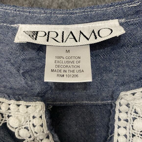 PRIAMO Chambray Nightgown Womens Sz M‎ Blue Embroidered Full Zip Made in USA - Picture 3 of 5